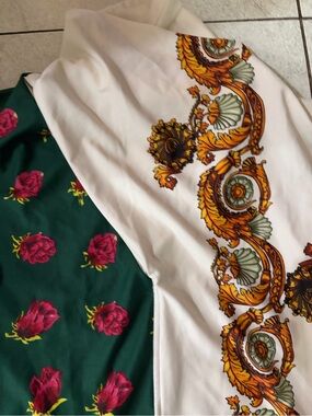 TOGA Archives Baroque Floral Mixed-Panel Scarf in Green, Cream, Pink, Gold